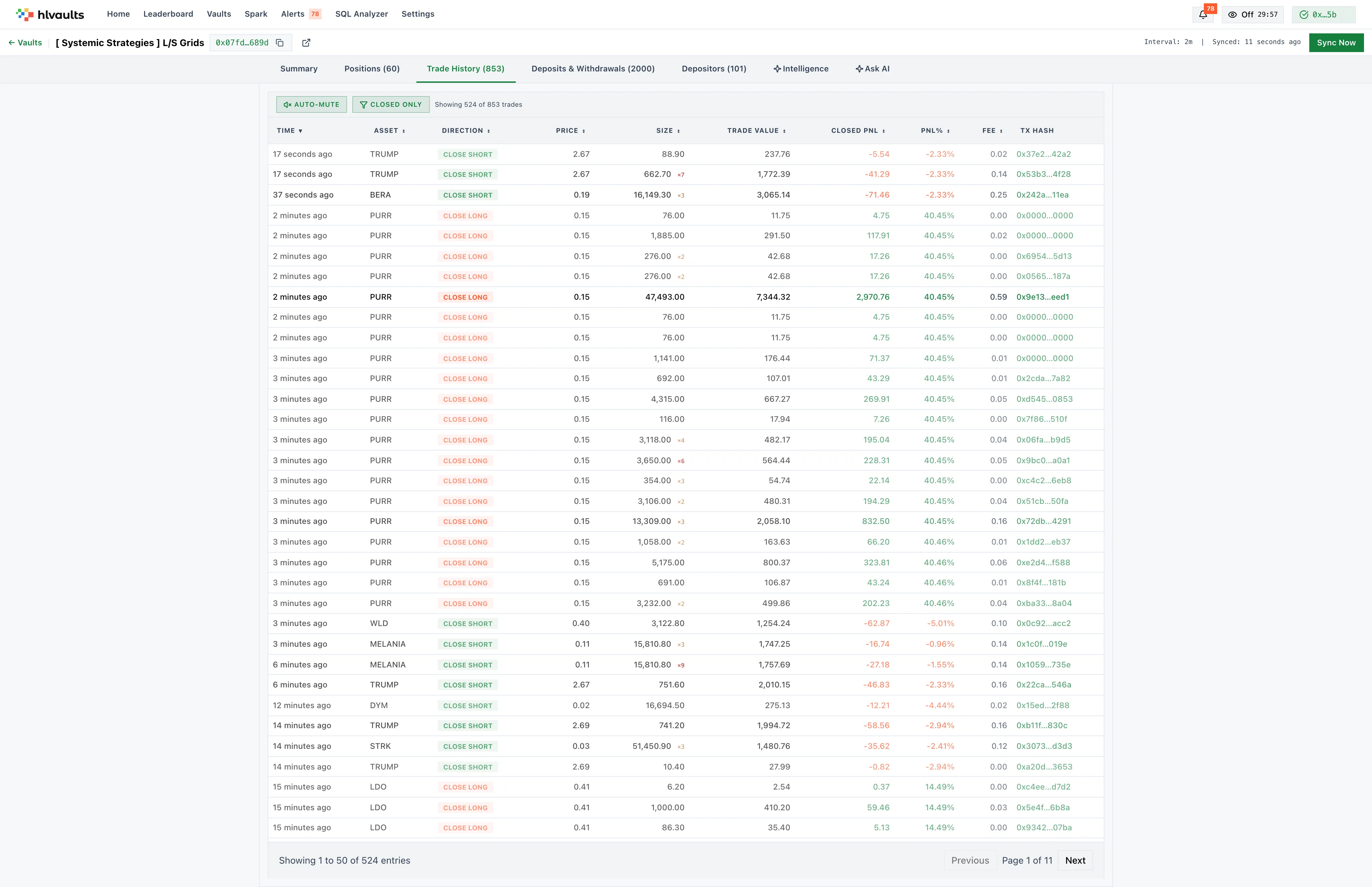 vault detail trade history
