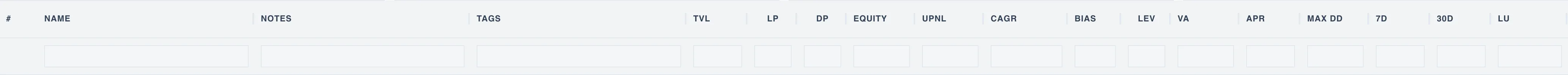 vaults column filters header