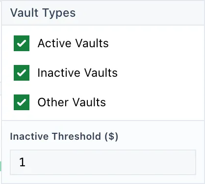 vaults vault type filter